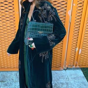 NWT Zara Embroidered Green Velvet Duster